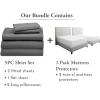 imageCalifornia Design Den 7 Piece Split King Size Sheet Set Mist Grey and Waterproof Mattress Protector White Bundle  600 Thread Count 100 Cotton Sateen 5 Piece Sheet Set with 1 Mattress Protector