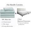 imageCalifornia Design Den 7 Piece Split King Size Sheet Set Seafoam and Waterproof Mattress Protector White Bundle  400 Thread Count 100 Cotton Sateen 5 Piece Sheet Set with 1 Mattress Protector