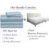 imageCalifornia Design Den 7 Piece Split King Size Sheet Set Sky Blue and Waterproof Mattress Protector White Bundle  400 Thread Count 100 Cotton Sateen 5 Piece Sheet Set with 1 Mattress Protector