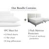 imageCalifornia Design Den 7 Piece Split King Size Striped Sheet Set and Waterproof Mattress Protector Bundle  500 Thread Count 100 Cotton Sateen 5 Piece Sheet Set with 2 Mattress Protectors White
