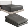 image3Piece Bundle  Fitted Sheet with 2 Pillowcases 400 Thread Count 100 Cotton Sateen Deep Pockets Cal King Size Grey