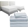 image7 Piece Split King Sheet Set Size Sheet Set Light Blue and Waterproof Mattress Protector White Bundle  500 Thread Count 100 Cotton Sateen 5 Piece Sheet Set with 2 Mattress Protectors