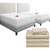 image7 Piece Split King Size Sheet Set Golden Beige and Waterproof Mattress Protector White Bundle  400 Thread Count 100 Cotton Sateen 5 Piece Sheet Set with 1 Mattress Protector
