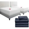 image7 Piece Split King Size Sheet Set Indigo Dusty Blue and Waterproof Mattress Protector White Bundle  400 Thread Count 100 Cotton Sateen 5 Piece Sheet Set with 1 Mattress Protector