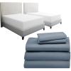 image7 Piece Split King Size Sheet Set Pastel Blue and Waterproof Mattress Protector White Bundle  600 Thread Count 100 Cotton Sateen 5 Piece Sheet Set with 1 Mattress Protector