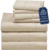 image7 Piece Split King Size Sheet Set with 4 Pillowcases 400 Thread Count 100 Cotton Sateen Golden Beige