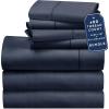 image7 Piece Split King Size Sheet Set with 4 Pillowcases 400 Thread Count 100 Cotton Sateen Indigo Dusty Blue