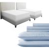 image7 Piece Split King Size Striped Sheet Set Light Blue and Waterproof Mattress Protector White Bundle  500 Thread Count 100 Cotton Sateen 5 Piece Sheet Set with 2 Mattress Protectors