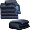 image7Piece Twin XL Size Dorm Bedding Bundle  2 Sheet Sets ampamp 1 Duvet Cover  400 Thread Count  100 Cotton Sateen  Indigo Dusty Blue