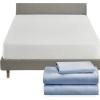 imageCalifornia Design Den 4 Piece Twin Size Sheet Set Blue Hydrangea and Waterproof Mattress Protector White Bundle  Soft 100 Cotton Sateen 3 Piece Sheet Set with 1 Mattress Protector