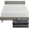 imageCalifornia Design Den 4 Piece Twin Size Sheet Set Dark Grey and Waterproof Mattress Protector White Bundle  Soft 100 Cotton Sateen 3 Piece Sheet Set with 1 Mattress Protector
