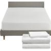 imageCalifornia Design Den 4 Piece Twin Size Sheet Set Eggshell  Ivory and Waterproof Mattress Protector White Bundle  Soft 100 Cotton Sateen 3 Piece Sheet Set with 1 Mattress Protector
