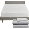 imageCalifornia Design Den 4 Piece Twin Size Sheet Set Light Grey and Waterproof Mattress Protector White Bundle  Soft 100 Cotton Sateen 3 Piece Sheet Set with 1 Mattress Protector