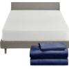 imageCalifornia Design Den 4 Piece Twin Size Sheet Set Navy Blue and Waterproof Mattress Protector White Bundle  Soft 100 Cotton Sateen 3 Piece Sheet Set with 1 Mattress Protector