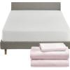imageCalifornia Design Den 4 Piece Twin Size Sheet Set Pink and Waterproof Mattress Protector White Bundle  Soft 100 Cotton Sateen 3 Piece Sheet Set with 1 Mattress Protector