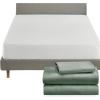 imageCalifornia Design Den 4 Piece Twin Size Sheet Set Sage Green  Dark and Waterproof Mattress Protector White Bundle  Soft 100 Cotton Sateen 3 Piece Sheet Set with 1 Mattress Protector