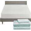 imageCalifornia Design Den 4 Piece Twin Size Sheet Set Seafoam and Waterproof Mattress Protector White Bundle  Soft 100 Cotton Sateen 3 Piece Sheet Set with 1 Mattress Protector