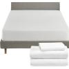 imageCalifornia Design Den 4 Piece Twin Size Sheet Set and Waterproof Mattress Protector Bundle  Soft 100 Cotton Sateen 3 Piece Sheet Set with 1 Mattress Protector White