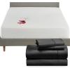 imageCalifornia Design Den 5 Piece Full Size Sheet Set Black and Waterproof Mattress Protector White Bundle  400 Thread Count 100 Cotton Sateen 4 Piece Sheet Set with 1 Mattress Protector