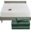 imageCalifornia Design Den 5 Piece Full Size Sheet Set Hunter Green and Waterproof Mattress Protector White Bundle  400 Thread Count 100 Cotton Sateen 4 Piece Sheet Set with 1 Mattress Protector