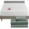 imageCalifornia Design Den 5 Piece Full Size Sheet Set Sage Green and Waterproof Mattress Protector White Bundle  400 Thread Count 100 Cotton Sateen 4 Piece Sheet Set with 1 Mattress Protector
