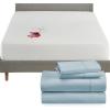 imageCalifornia Design Den 5 Piece Full Size Sheet Set Sky Blue and Waterproof Mattress Protector White Bundle  400 Thread Count 100 Cotton Sateen 4 Piece Sheet Set with 1 Mattress Protector