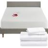 imageCalifornia Design Den 5 Piece Full Size Sheet Set and Waterproof Mattress Protector Bundle  400 Thread Count 100 Cotton Sateen 4 Piece Sheet Set with 1 Mattress Protector White