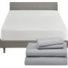 imageCalifornia Design Den 5 Piece King Size Sheet Set Light Grey and Waterproof Mattress Protector White Bundle  1000 Thread Count 100 Cotton Sateen 4 Piece Sheet Set with 1 Mattress Protector