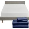 imageCalifornia Design Den 5 Piece King Size Sheet Set Navy Blue and Waterproof Mattress Protector White Bundle  Soft 100 Cotton Sateen 4 Piece Sheet Set with 1 Mattress Protector