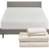 imageCalifornia Design Den 5 Piece Queen Size Sheet Set Creamy Beige and Waterproof Mattress Protector White Bundle  1000 Thread Count 100 Cotton Sateen 4 Piece Sheet Set with 1 Mattress Protector