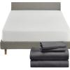imageCalifornia Design Den 5 Piece Queen Size Sheet Set Dark Grey and Waterproof Mattress Protector White Bundle  Soft 100 Cotton Sateen 4 Piece Sheet Set with 1 Mattress Protector