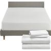 imageCalifornia Design Den 5 Piece Queen Size Sheet Set Eggshell  Ivory and Waterproof Mattress Protector White Bundle  Soft 100 Cotton Sateen 4 Piece Sheet Set with 1 Mattress Protector