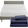 imageCalifornia Design Den 5 Piece Queen Size Sheet Set Navy Blue and Waterproof Mattress Protector White Bundle  1000 Thread Count 100 Cotton Sateen 4 Piece Sheet Set with 1 Mattress Protector