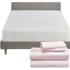 imageCalifornia Design Den 5 Piece Queen Size Sheet Set Pink and Waterproof Mattress Protector White Bundle  Soft 100 Cotton Sateen 4 Piece Sheet Set with 1 Mattress Protector