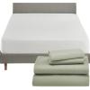 imageCalifornia Design Den 5 Piece Queen Size Sheet Set Sage Green and Waterproof Mattress Protector White Bundle  1000 Thread Count 100 Cotton Sateen 4 Piece Sheet Set with 1 Mattress Protector
