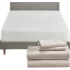imageCalifornia Design Den 5 Piece Queen Size Sheet Set Sand Beige and Waterproof Mattress Protector White Bundle  1000 Thread Count 100 Cotton Sateen 4 Piece Sheet Set with 1 Mattress Protector