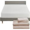 imageCalifornia Design Den 5 Piece Queen Size Sheet Set Warm Taupe and Waterproof Mattress Protector White Bundle  Soft 100 Cotton Sateen 4 Piece Sheet Set with 1 Mattress Protector
