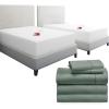 imageCalifornia Design Den 7 Piece Split King Size Sheet Set Sage Green and Waterproof Mattress Protector White Bundle  400 Thread Count 100 Cotton Sateen 5 Piece Sheet Set with 1 Mattress Protector