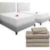 imageCalifornia Design Den 7 Piece Split King Size Sheet Set Taupe and Waterproof Mattress Protector White Bundle  400 Thread Count 100 Cotton Sateen 5 Piece Sheet Set with 1 Mattress Protector