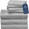 imageCalifornia Design Den 7 Piece Split King Size Sheet Set with 4 Pillowcases 400 Thread Count 100 Cotton Sateen Light Grey