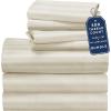 imageCalifornia Design Den Bedding Bundle  Split King Striped Sheet Set with 3 Pillowcases 500 Thread Count 100 Cotton Sateen Ivory Striped