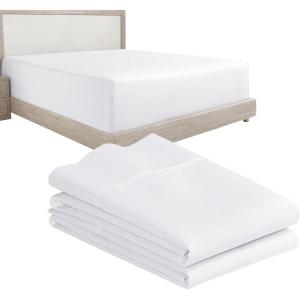 image3Piece Bundle  Fitted Sheet with 2 Pillowcases 400 Thread Count 100 Cotton Sateen Deep Pockets Cal King Size White