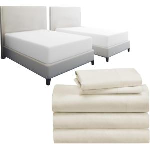 image7 Piece Split King Sheet Set Size Sheet Set Creamy Beige and Waterproof Mattress Protector White Bundle  500 Thread Count 100 Cotton Sateen 5 Piece Sheet Set with 2 Mattress Protectors