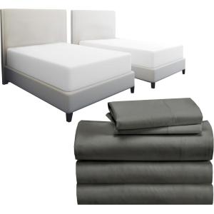 image7 Piece Split King Sheet Set Size Sheet Set Grey and Waterproof Mattress Protector White Bundle  500 Thread Count 100 Cotton Sateen 5 Piece Sheet Set with 2 Mattress Protectors