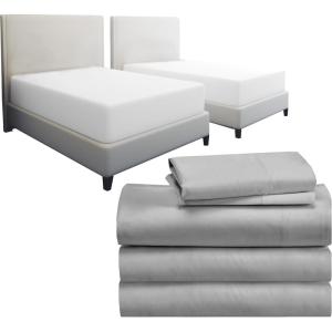 image7 Piece Split King Sheet Set Size Sheet Set Light Grey and Waterproof Mattress Protector White Bundle  500 Thread Count 100 Cotton Sateen 5 Piece Sheet Set with 2 Mattress Protectors
