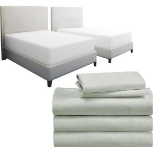 image7 Piece Split King Sheet Set Size Sheet Set Silver Sage and Waterproof Mattress Protector White Bundle  500 Thread Count 100 Cotton Sateen 5 Piece Sheet Set with 2 Mattress Protectors