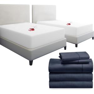 image7 Piece Split King Size Sheet Set Indigo Dusty Blue and Waterproof Mattress Protector White Bundle  400 Thread Count 100 Cotton Sateen 5 Piece Sheet Set with 1 Mattress Protector