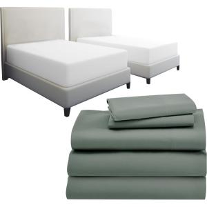 image7 Piece Split King Size Sheet Set Sage Green  Cool Tone and Waterproof Mattress Protector White Bundle  600 Thread Count 100 Cotton Sateen 5 Piece Sheet Set with 1 Mattress Protector