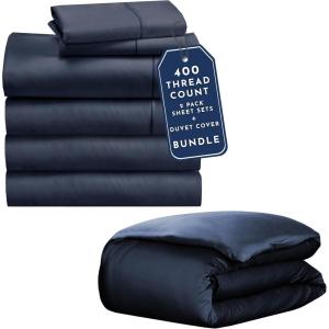 image7Piece Twin XL Size Dorm Bedding Bundle  2 Sheet Sets ampamp 1 Duvet Cover  400 Thread Count  100 Cotton Sateen  Indigo Dusty Blue