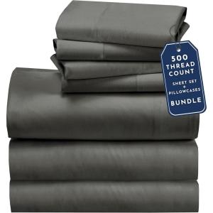 imageBedding Bundle  Split King Sheet Set with 4 Pillowcases 500 Thread Count 100 Cotton Sateen Grey